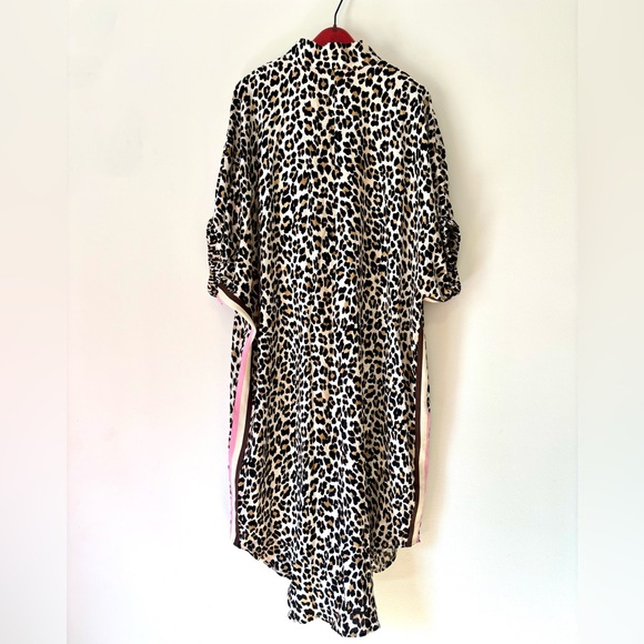 NWT Entro Leopard-Print Caftan Midi Dress with Pink/Brown Trim Large - Picture 8 of 8